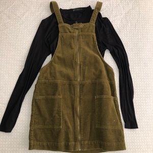 Olive green corduroy overall dress